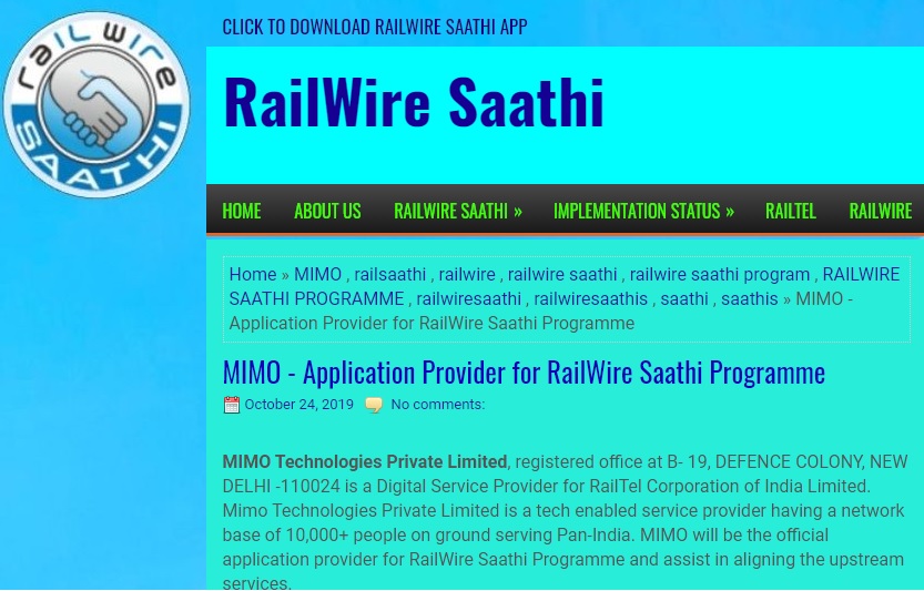 MIMO – Application Provider for Railwire Saathi Programme
